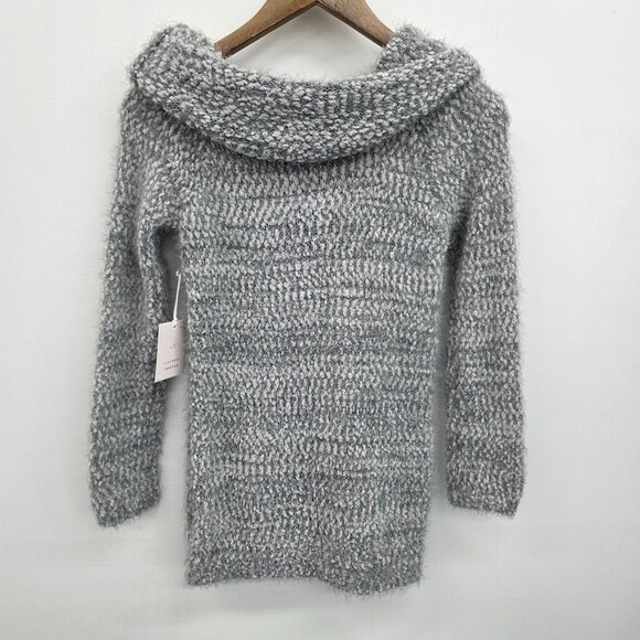 NEW Lauren Conrad Gray Eyelash Cowl Neck Sweater Womens Size S Soft Cozy Fuzzy - Picture 4 of 15